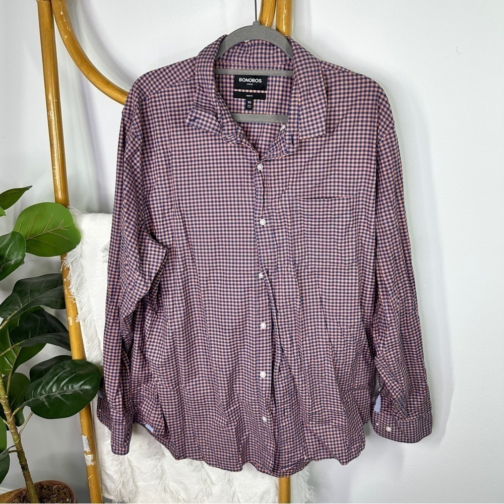 Mens Bonobos Blue and Peach Button Down sz XXL